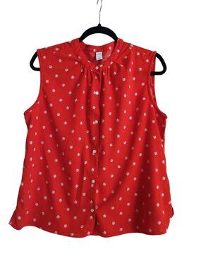 Old Navy Women's Sleeveless Button-down Blouse Red with Small White Flowers